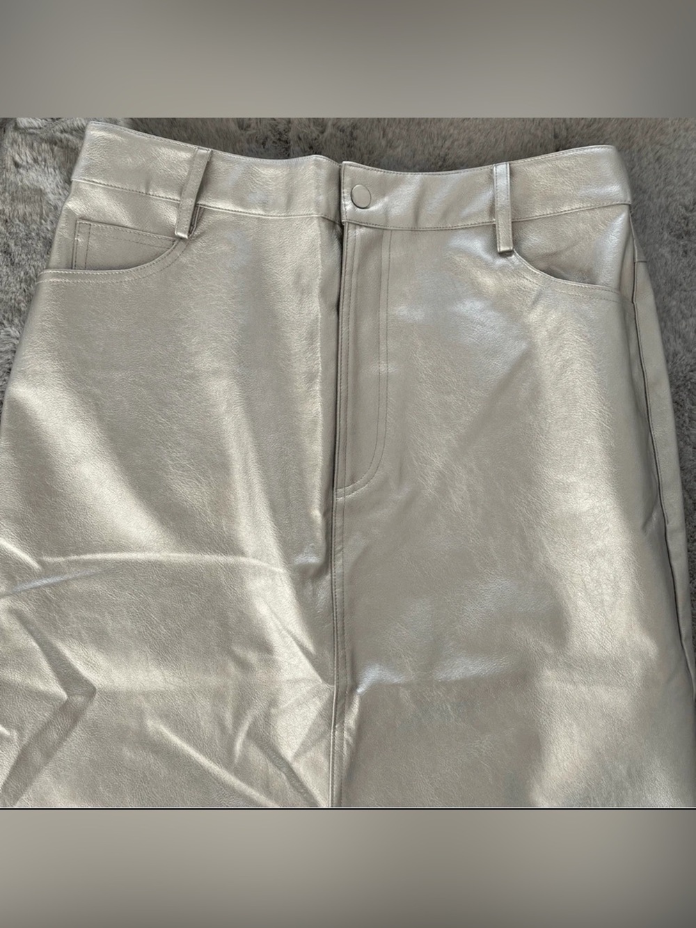 WAYF Metallic Silver Faux Leather Midi Skirt M NWT Coated Quiet Luxury Moto - Picture 8 of 15